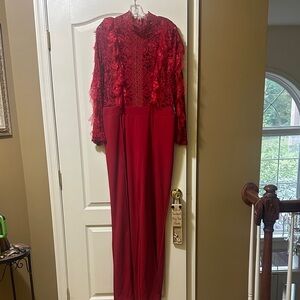 Elegant Feathery Red Lace Jumpsuit
